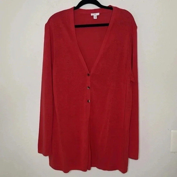 J. JILL Women’s 3 Button Cardigan Sweater Sz XL Reddish Orange 55% Linen - Picture 1 of 4